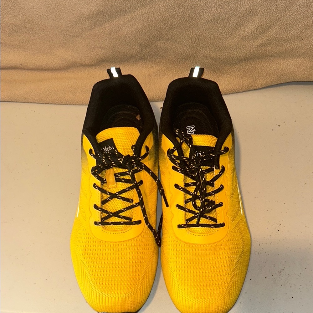 Yellow and Black Athletic Shoes with Breathable Mesh - Picture 2 of 11
